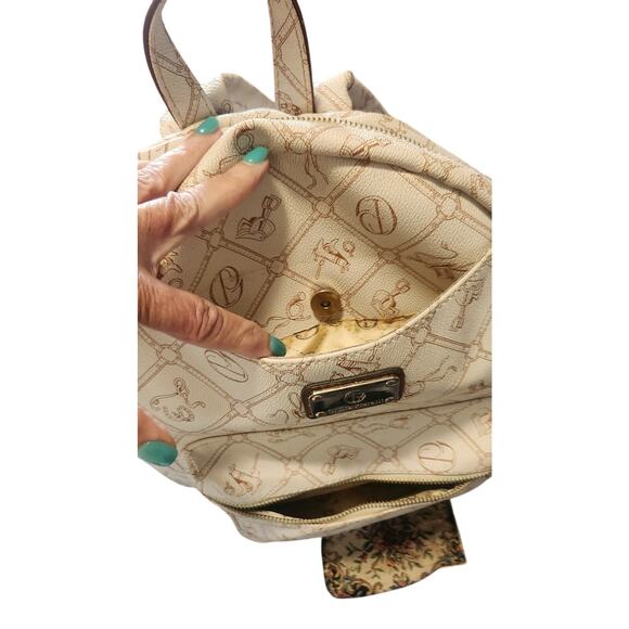 Giulia Pieralli Beige Logo Print Backpack Purse Brown Trim - Picture 4 of 11